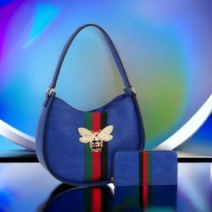Ladies Luxury Indigo Blue Shoulder Bag and Wallet